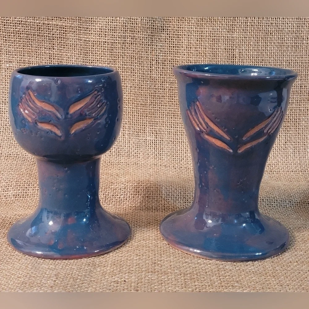 Art‎ Pottery Vase Set Of 2 Blue Glazed Terracotta ~ Great Gift Idea